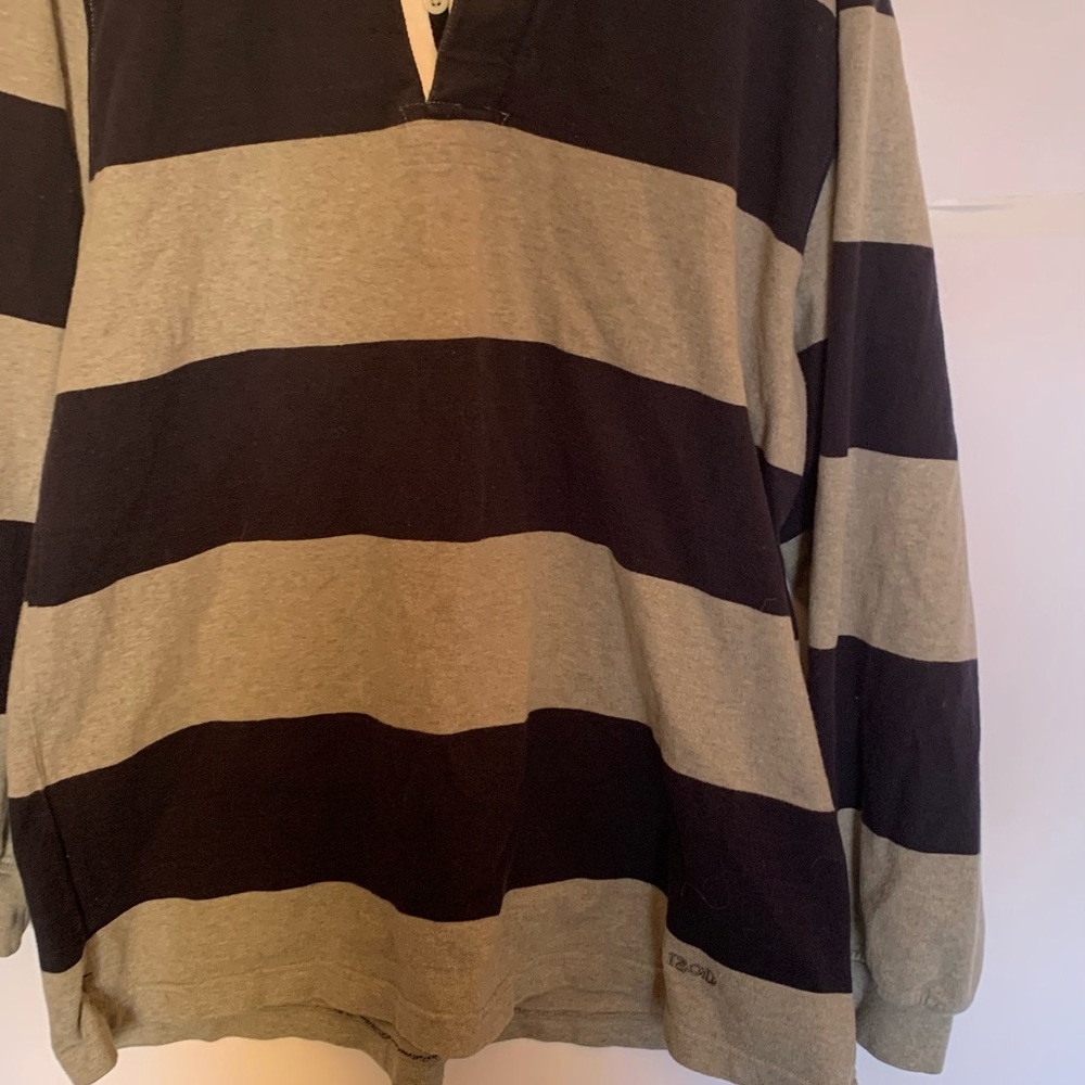 Vintage XL Men’s IZOD Rugby Striped Navy and Gray Long Sleeve Shirt